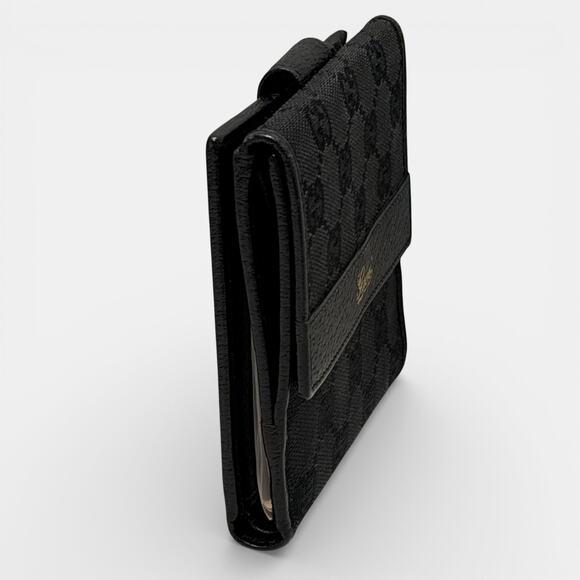Gucci Vintage Y2K Black GG Canvas Wallet Double Bifold Coin Snap Gold Logo COA - Picture 10 of 15